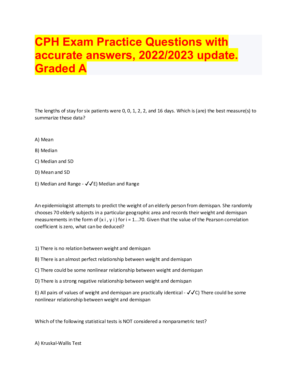 CPH Exam Practice Questions with accurate answers, 2022/2023 update. Graded A Browsegrades